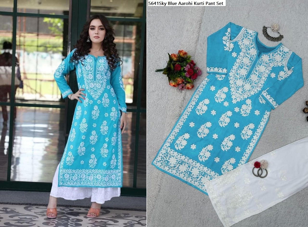 5641 Aarohi Reyon Kurti Pant Set