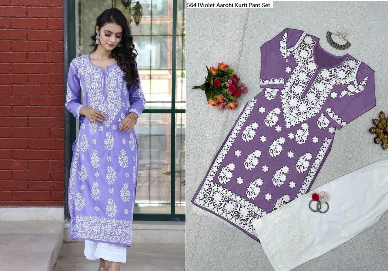 5641 Aarohi Reyon Kurti Pant Set