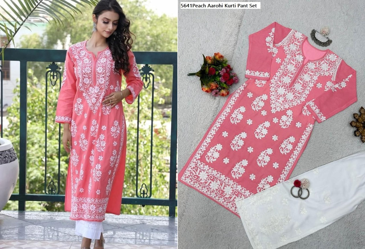 5641 Aarohi Reyon Kurti Pant Set