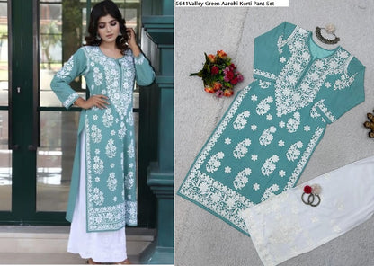 5641 Aarohi Reyon Kurti Pant Set