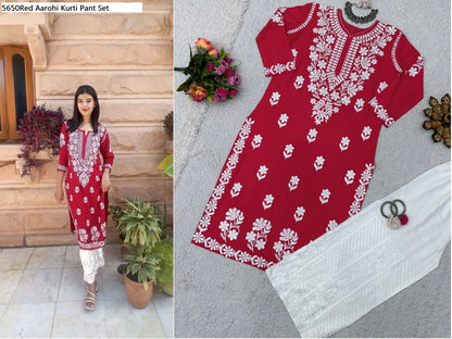 5650 Aarohi Rayon Kurti Pant Set