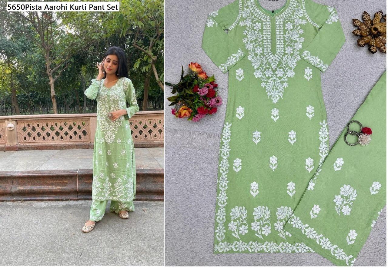 5650 Aarohi Rayon Kurti Pant Set