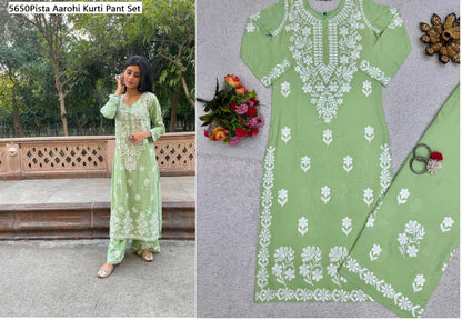5650 Aarohi Rayon Kurti Pant Set