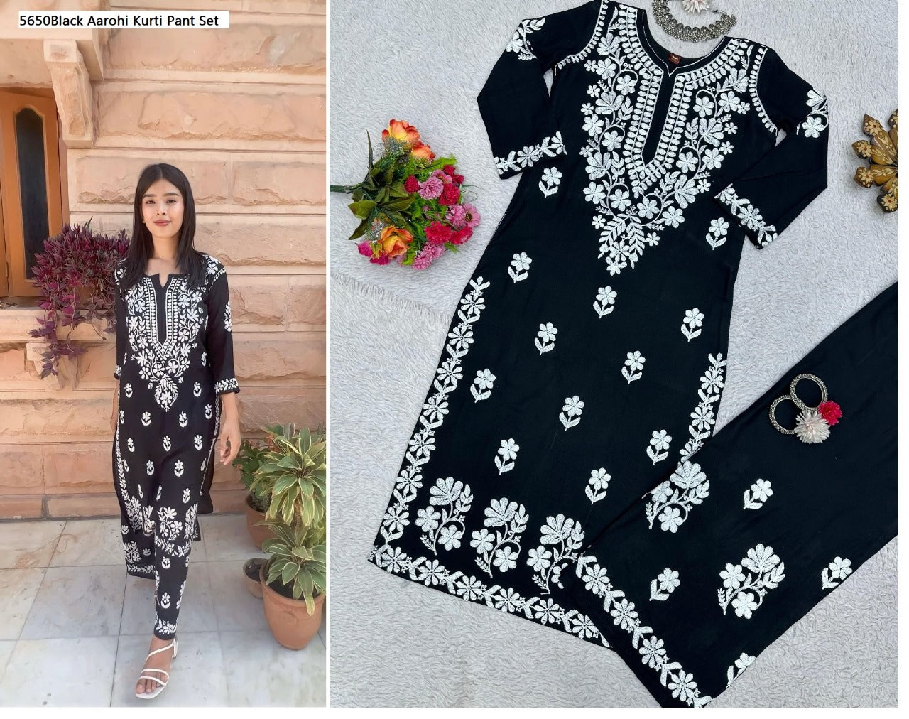 5650 Aarohi Rayon Kurti Pant Set