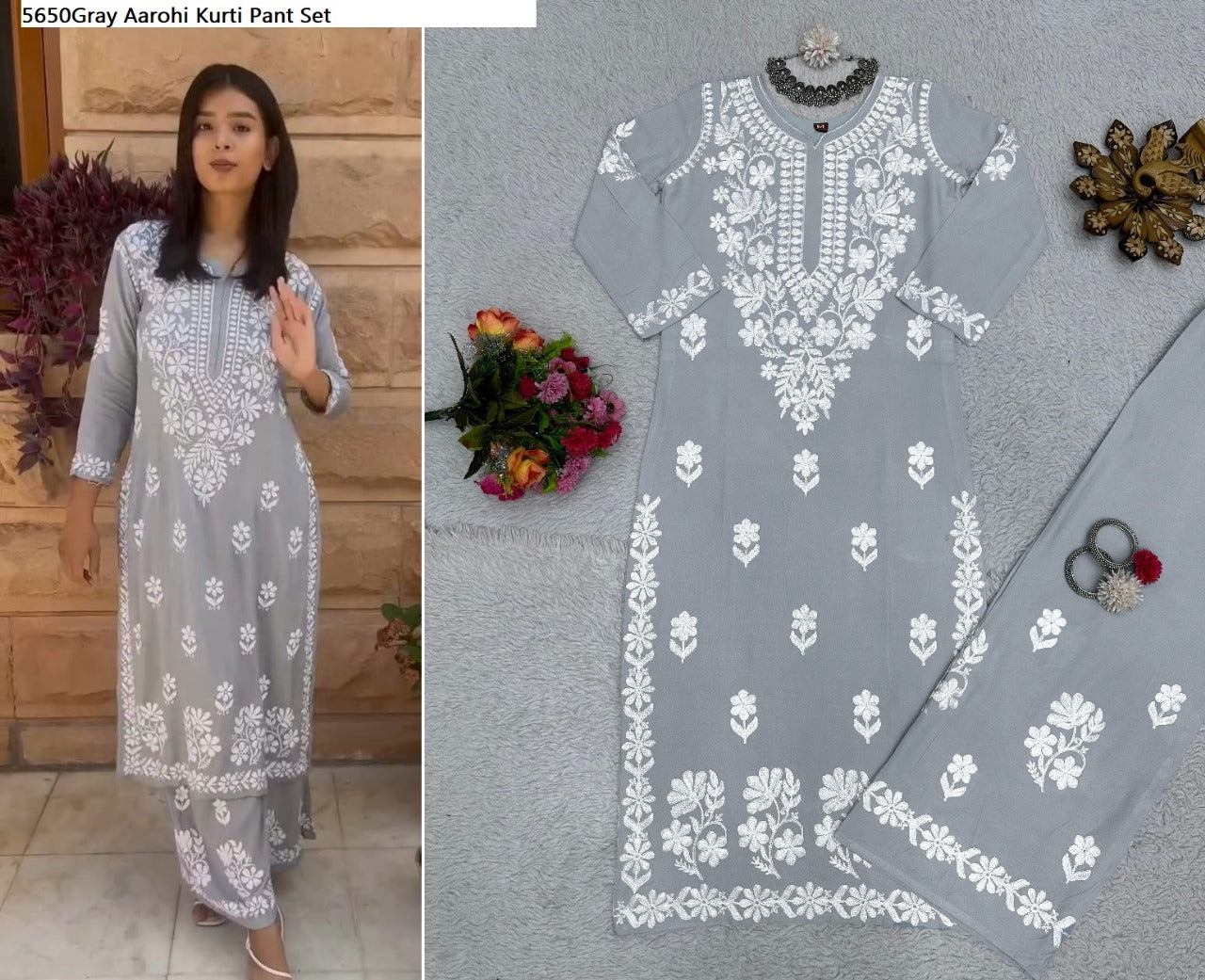 5650 Aarohi Rayon Kurti Pant Set