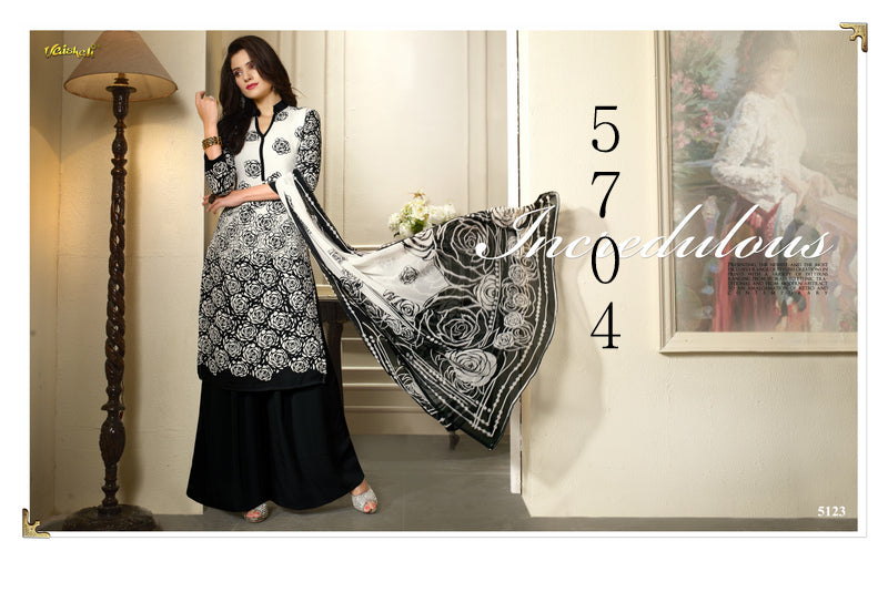 5700-Black-White Vaishali Fashions Crape Pant Style Suits