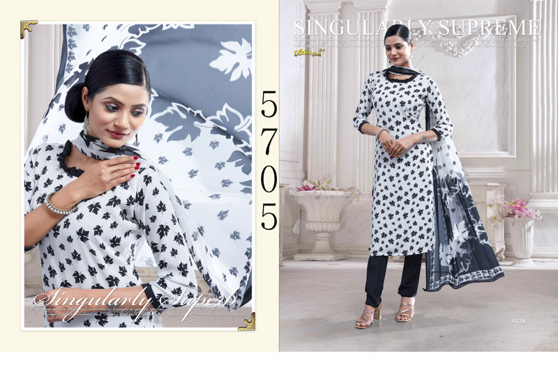 5700-Black-White Vaishali Fashions Crape Pant Style Suits
