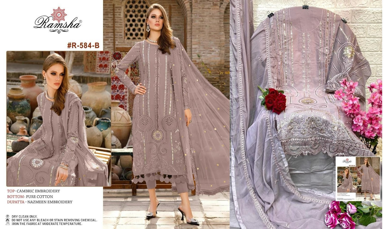 584 Ramsha Cambric Cotton Pakistani Salwar Suits