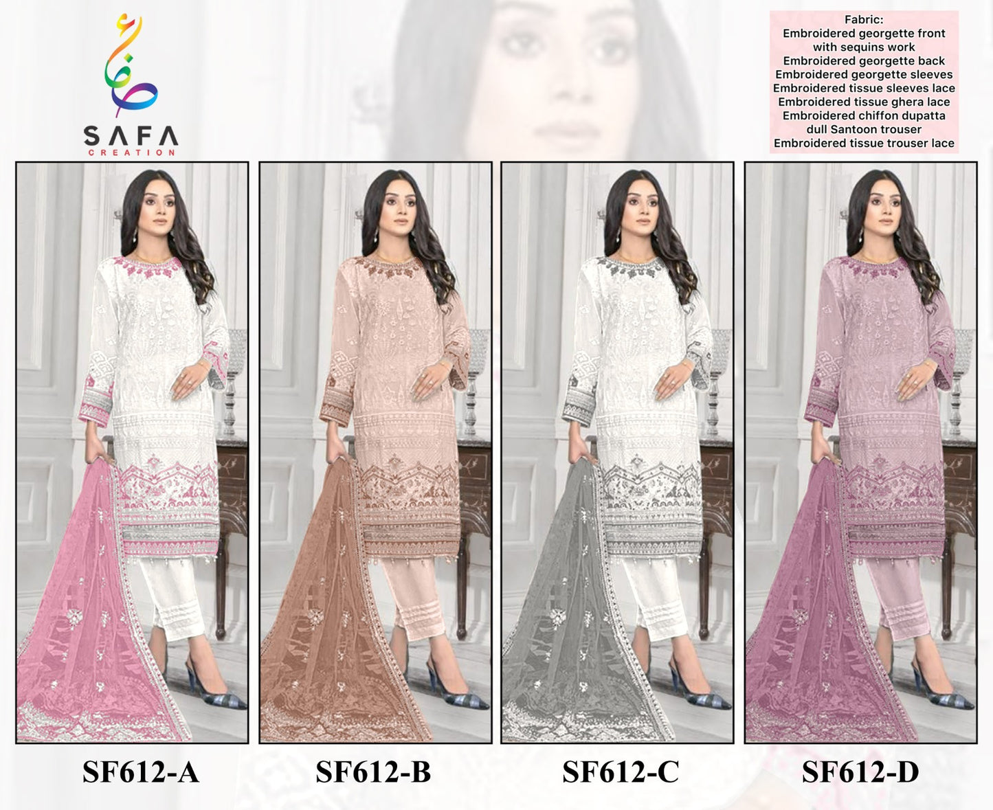 612 Colours Safa Creation Georgette Pakistani Salwar Suits