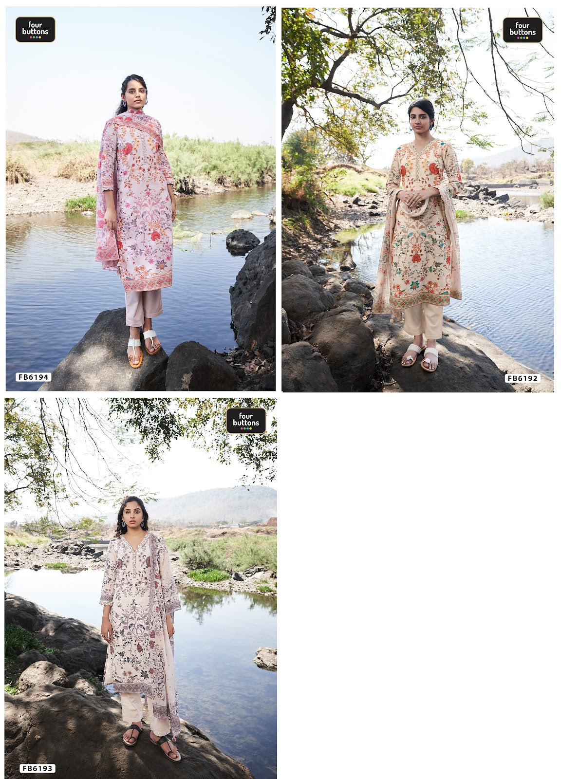 6192-6194 Four Buttons Cotton Readymade Pant Style Suits