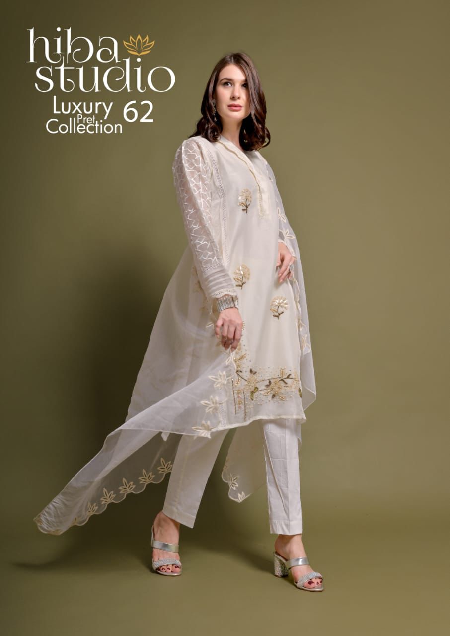 62-Colours Hiba Studio Organza Pakistani Readymade Suits