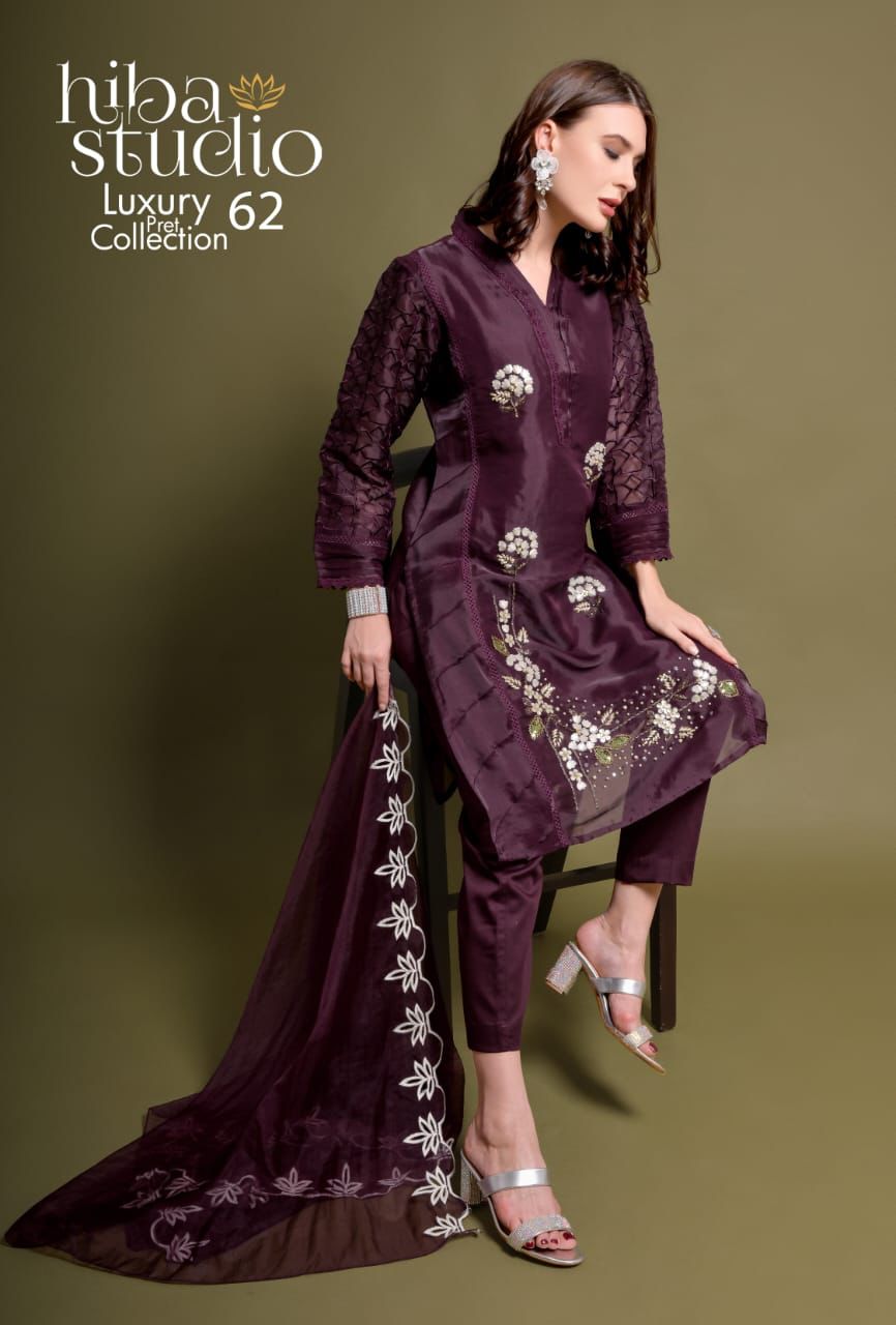 62-Colours Hiba Studio Organza Pakistani Readymade Suits