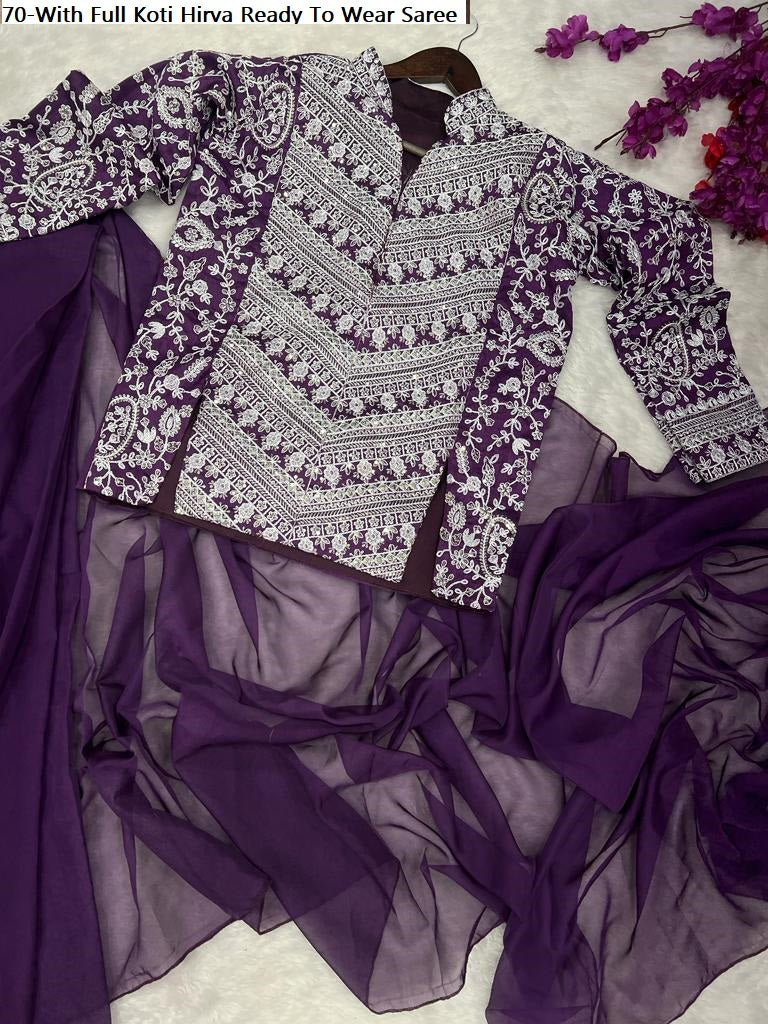 70-With Full Koti Hirva Banglori Ready To Wear Saree