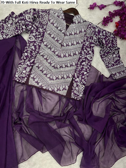 70-With Full Koti Hirva Banglori Ready To Wear Saree