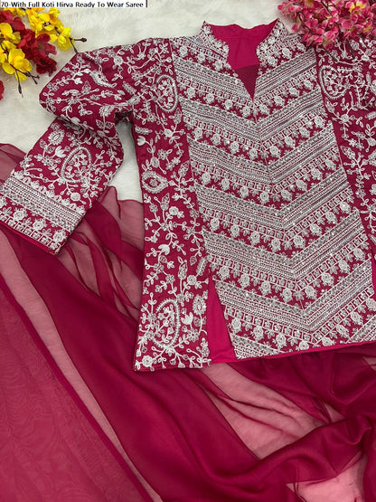70-With Full Koti Hirva Banglori Ready To Wear Saree