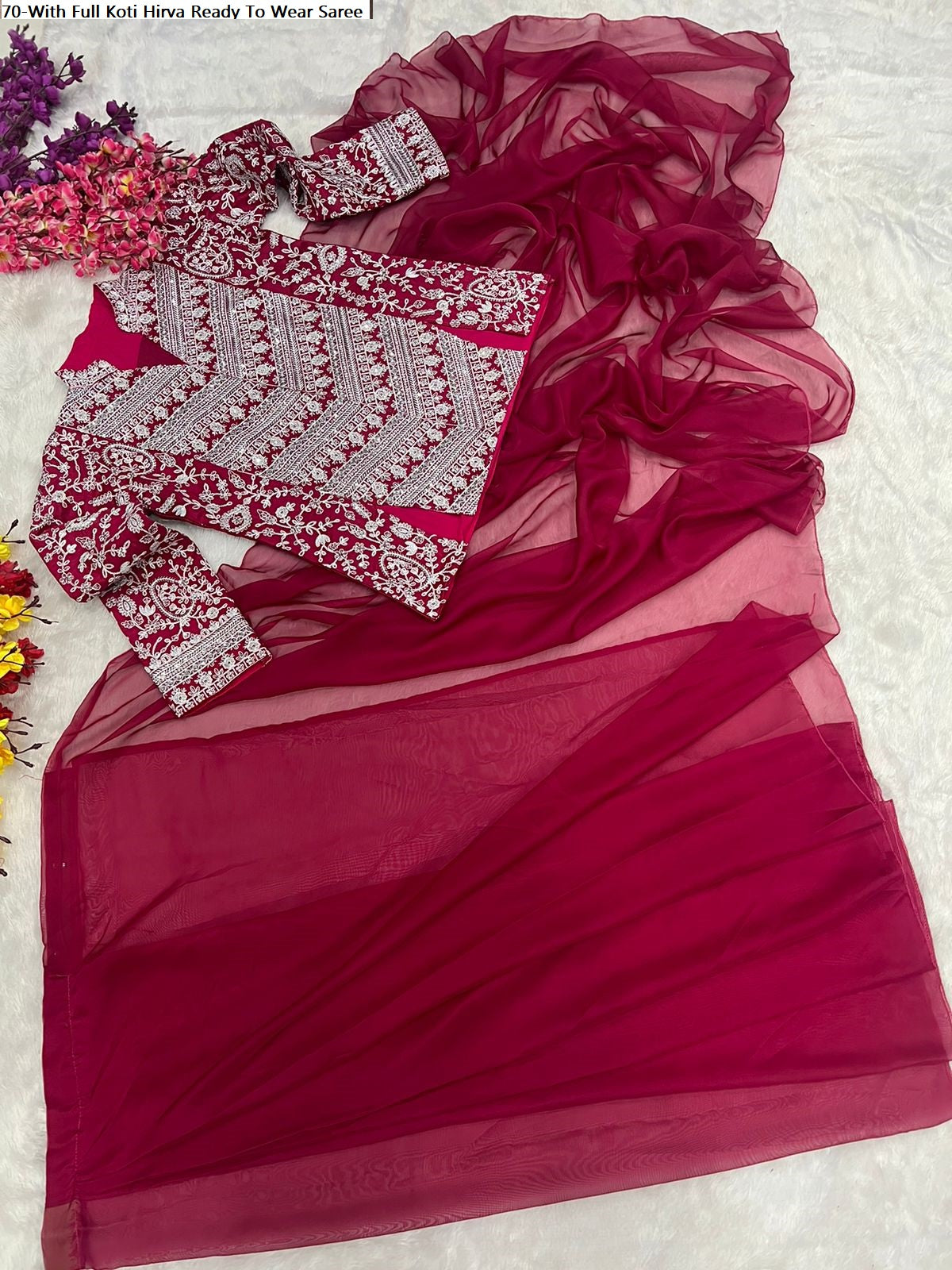 70-With Full Koti Hirva Banglori Ready To Wear Saree