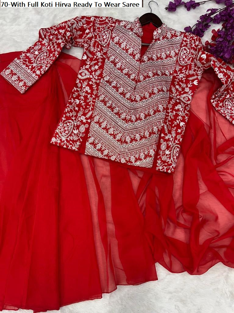70-With Full Koti Hirva Banglori Ready To Wear Saree