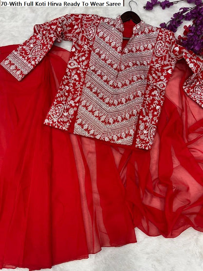 70-With Full Koti Hirva Banglori Ready To Wear Saree