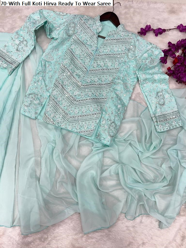 70-With Full Koti Hirva Banglori Ready To Wear Saree