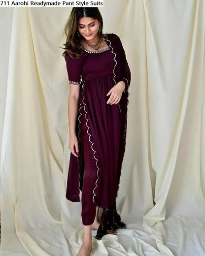 711 Aarohi Chiffon Readymade Pant Style Suits