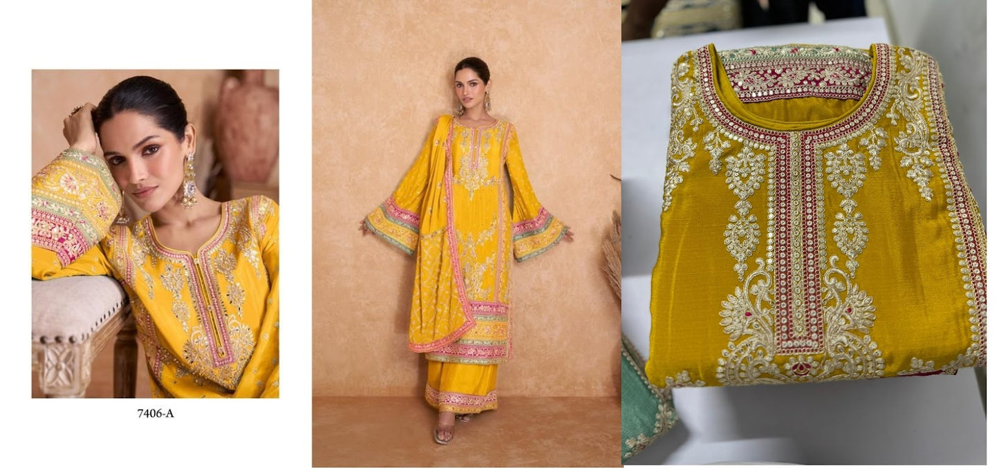 7406 Vedika Chinon Readymade Suits