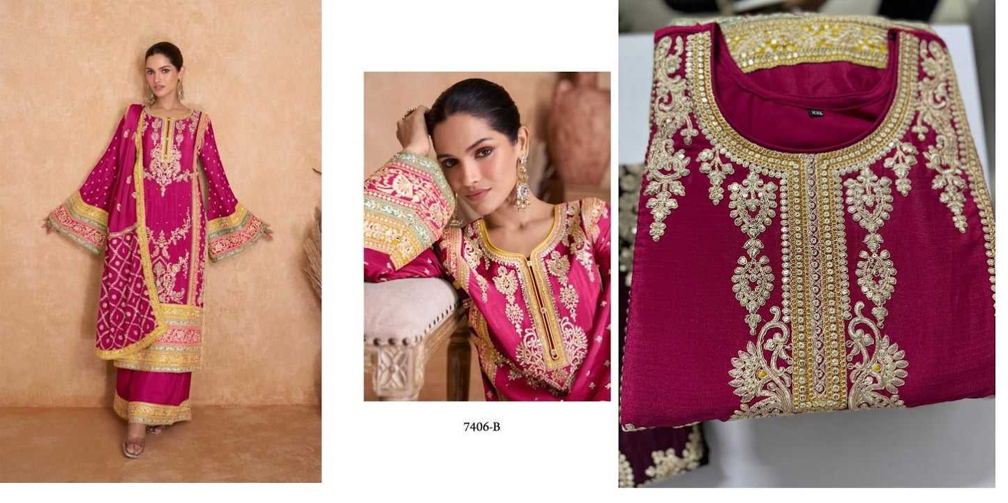 7406 Vedika Chinon Readymade Suits