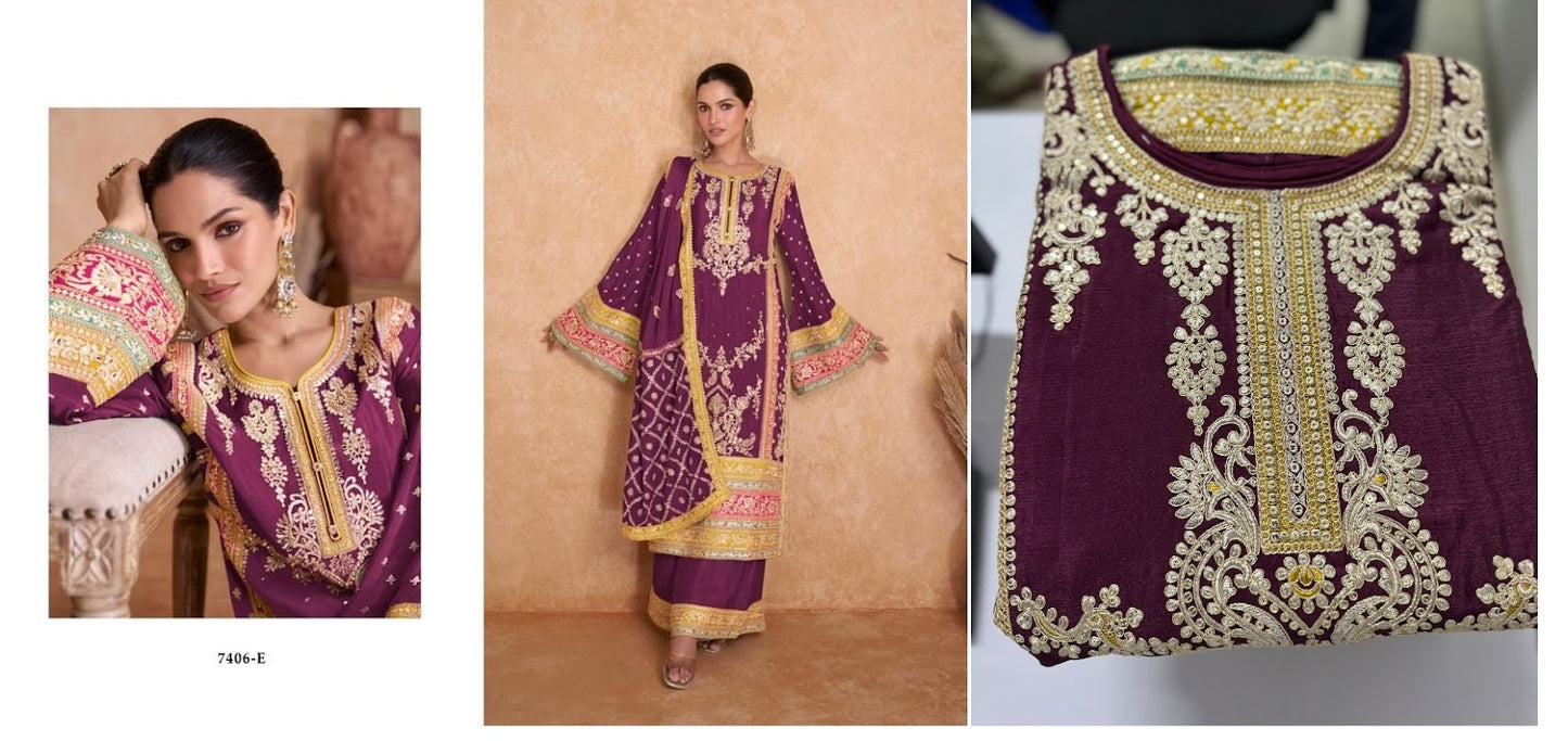 7406 Vedika Chinon Readymade Suits