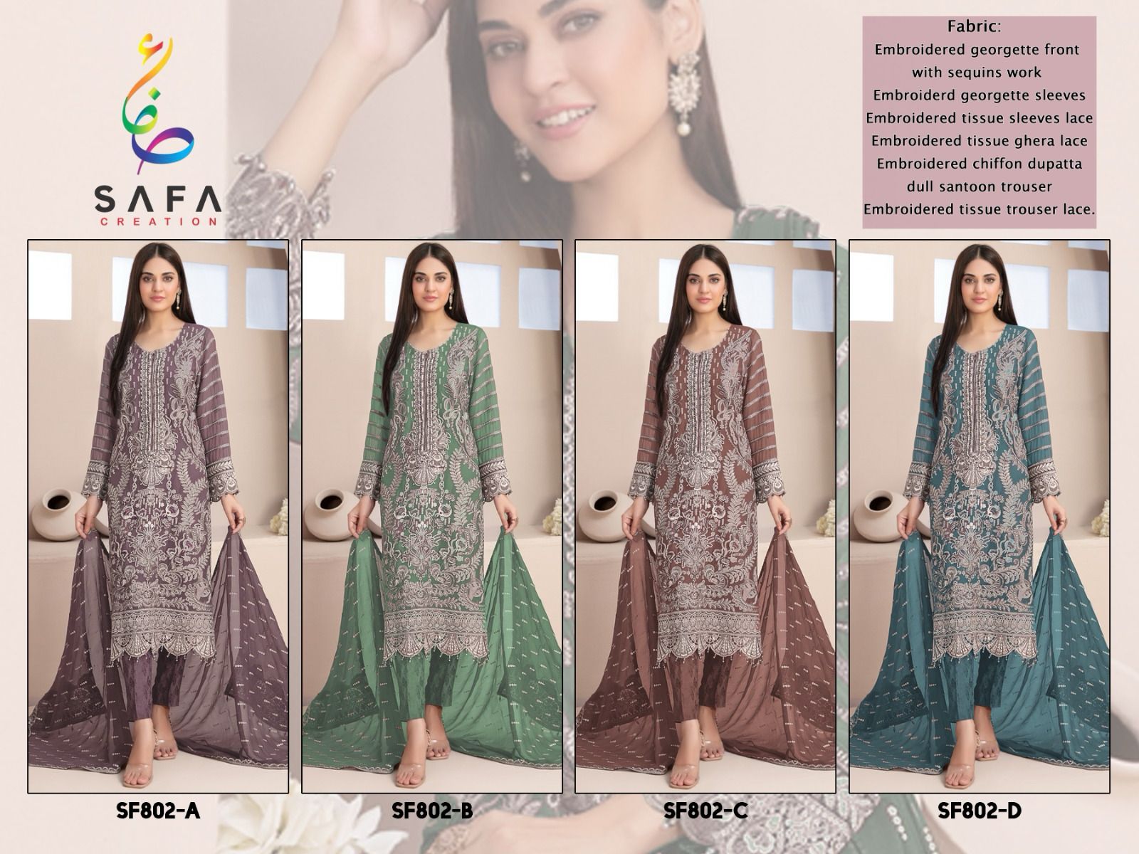802 Safa Creation Georgette Pakistani Salwar Suits