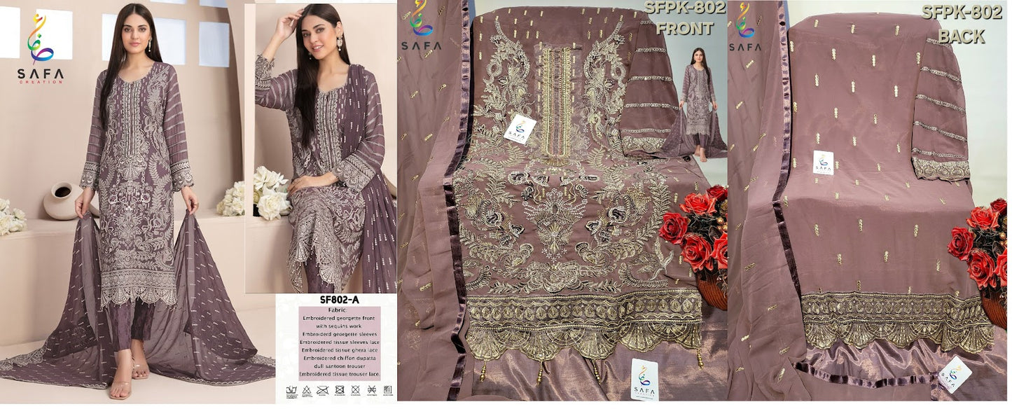 802 Safa Creation Georgette Pakistani Salwar Suits