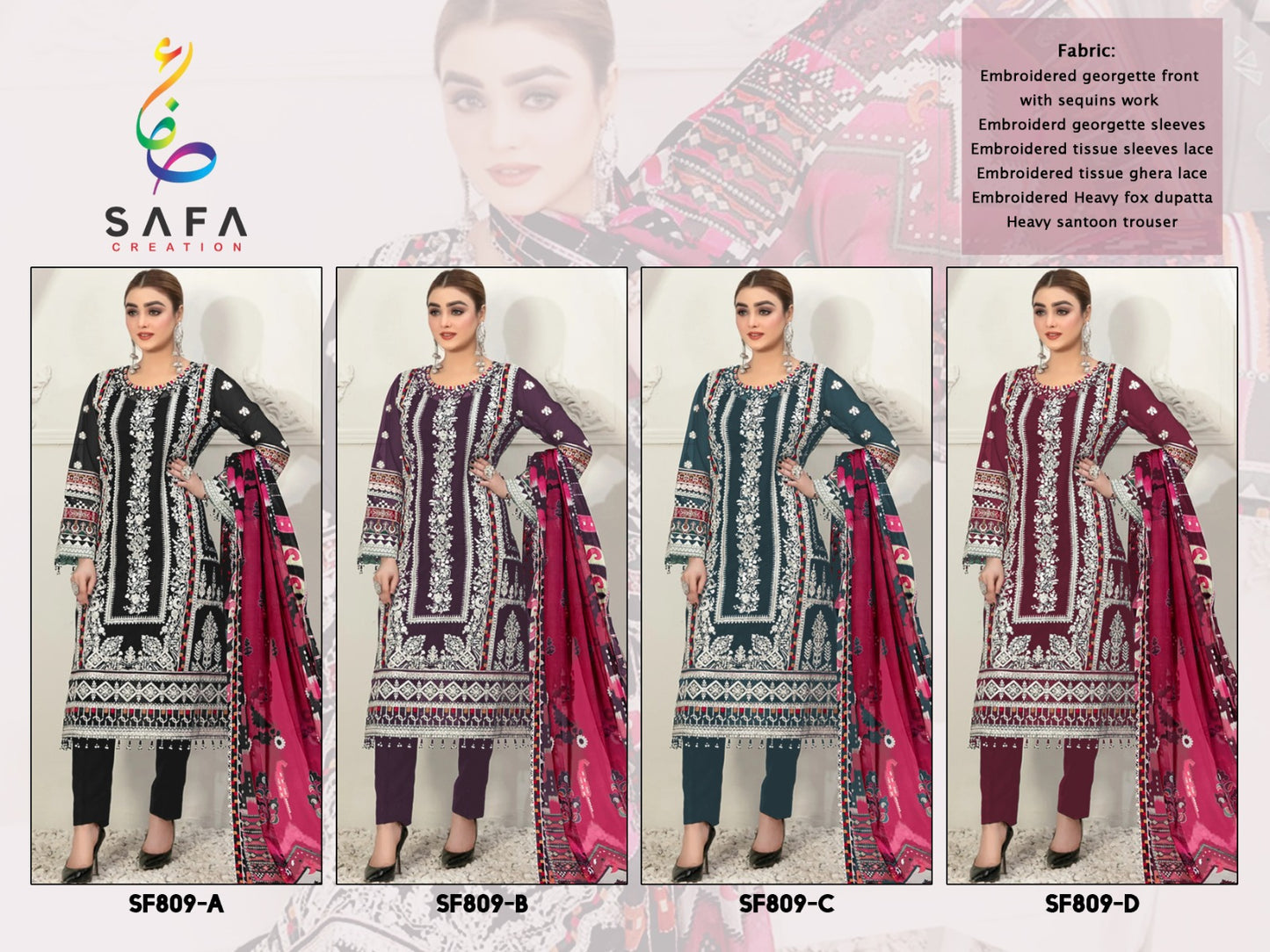 809 Safa Creation Georgette Pakistani Salwar Suits