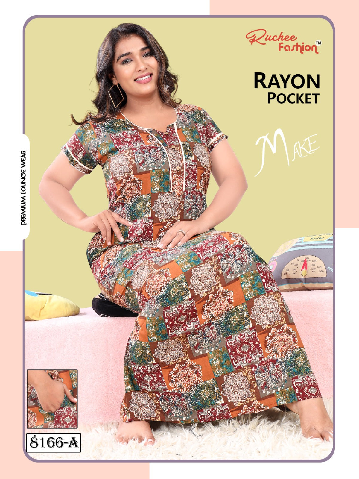 8166 Rayon Pocket Ruchee Fashion Night Gowns