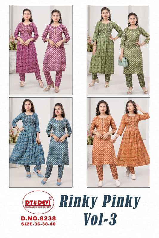 8238-Rinky Pinky Vol 3 Dt Devi Cotton  Kurti Bottom Set