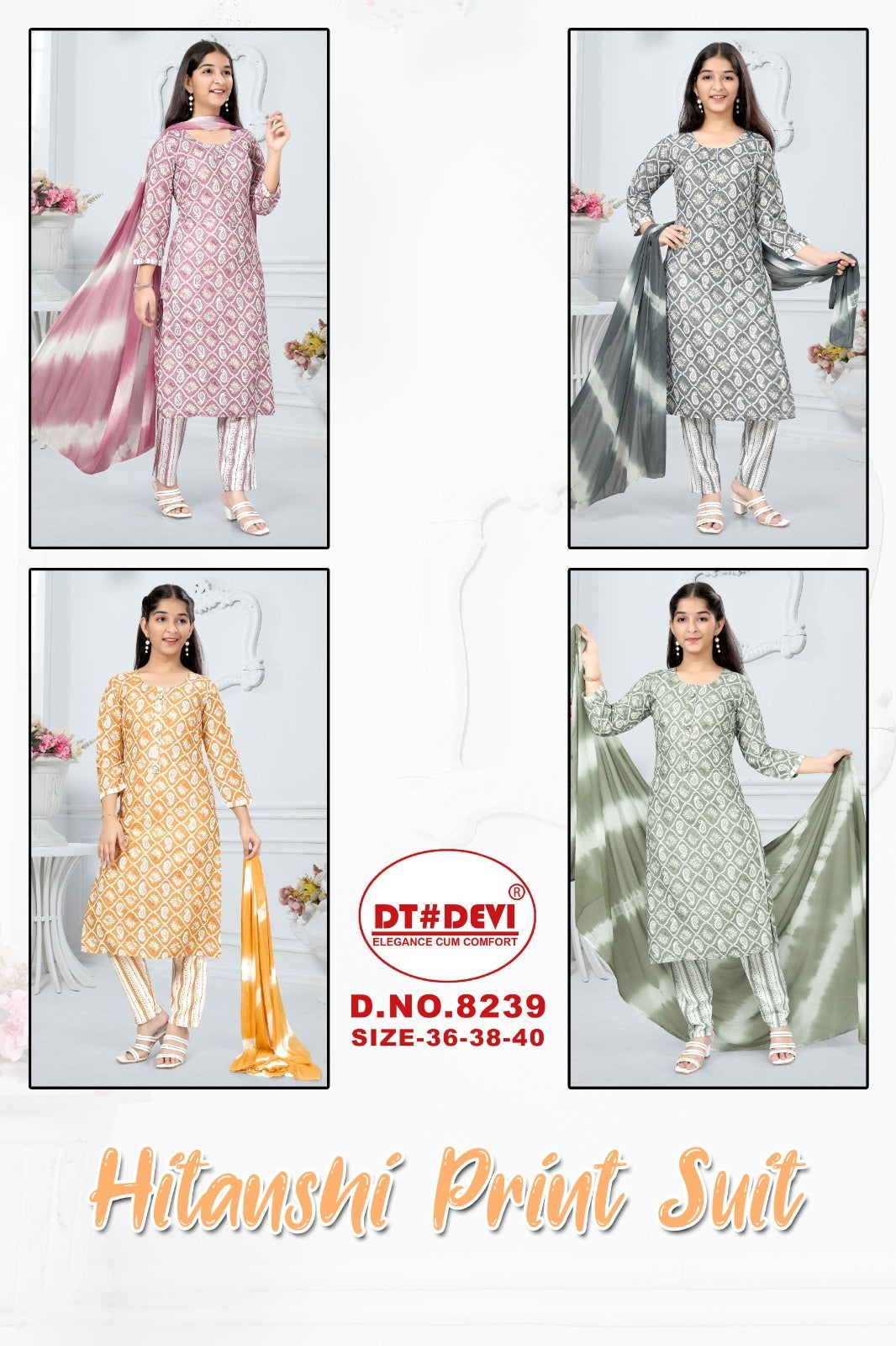 8239-Hitanshi Dt Devi Cotton  Readymade Pant Style Suits