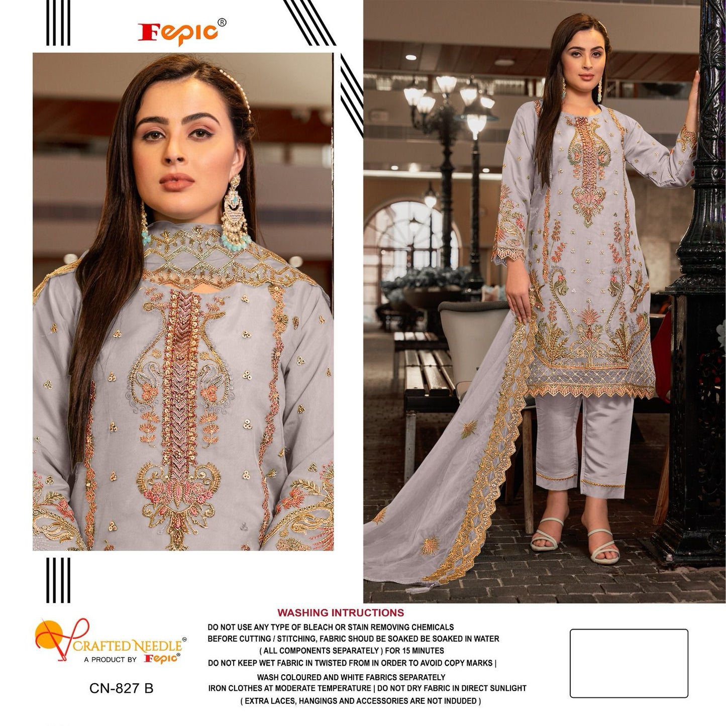 827 Crafted Needle Organza Pakistani Readymade Suits