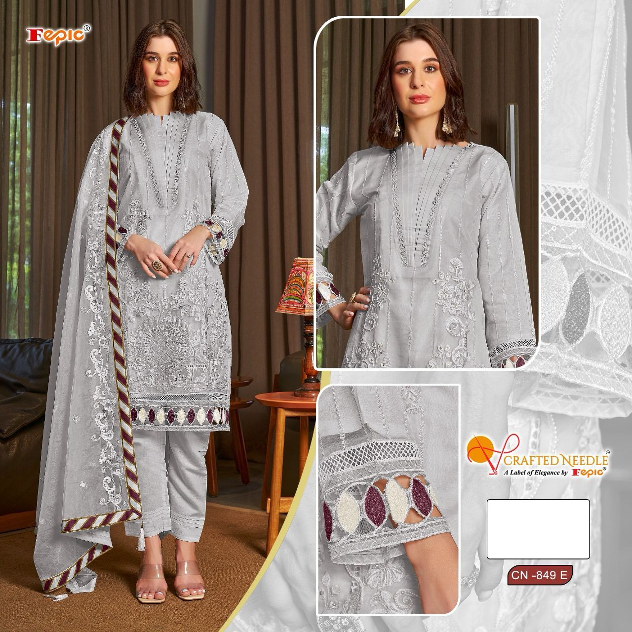 849 Crafted Needle Organza Pakistani Readymade Suits