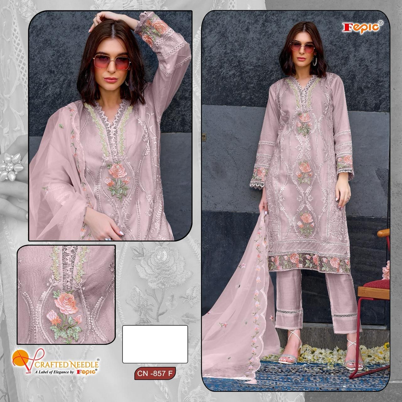 857 Crafted Needle Organza Pakistani Readymade Suits