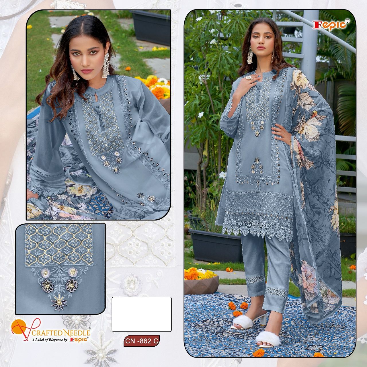 862 Crafted Needle Georgette Pakistani Readymade Suits