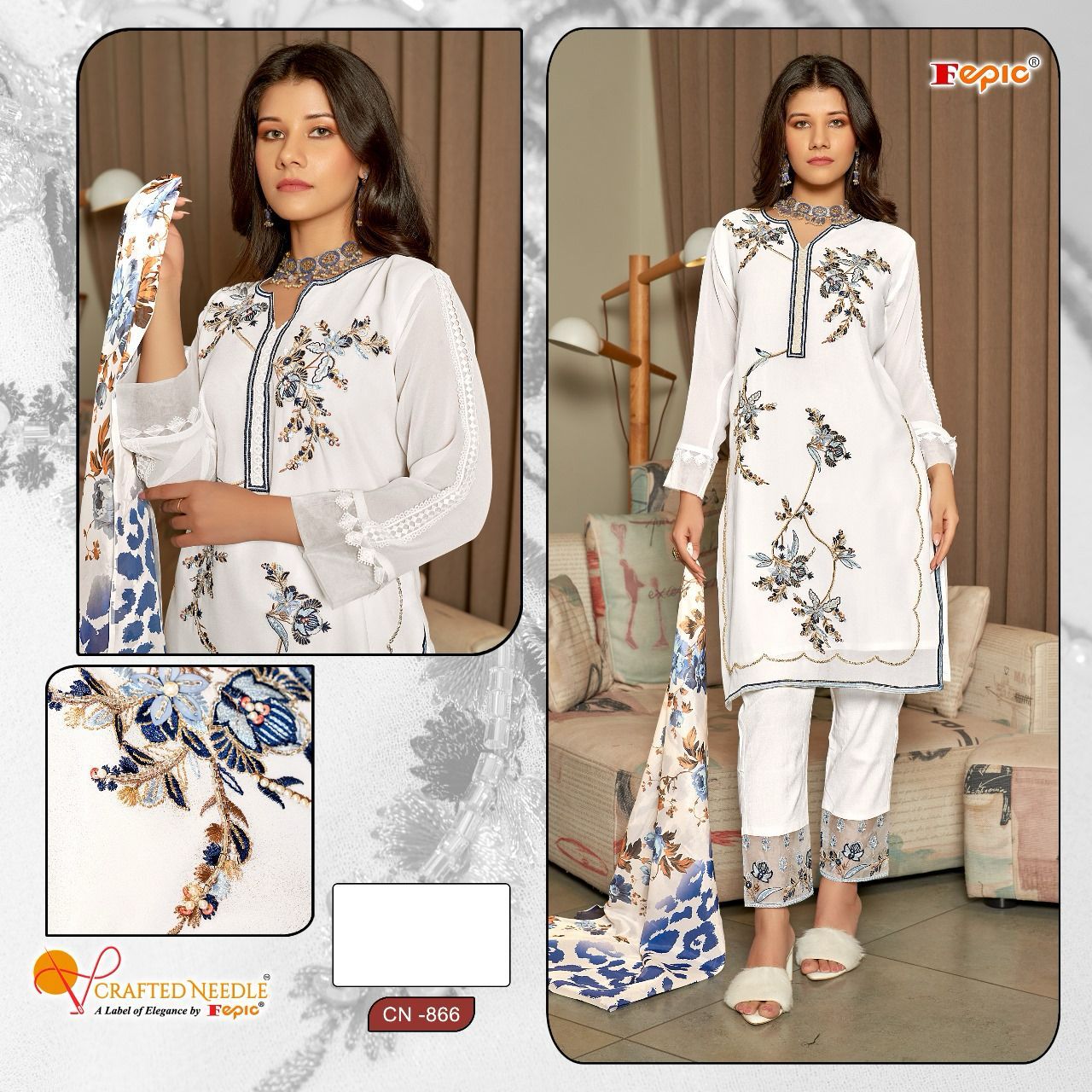 866 Crafted Needle Georgette Pakistani Readymade Suits
