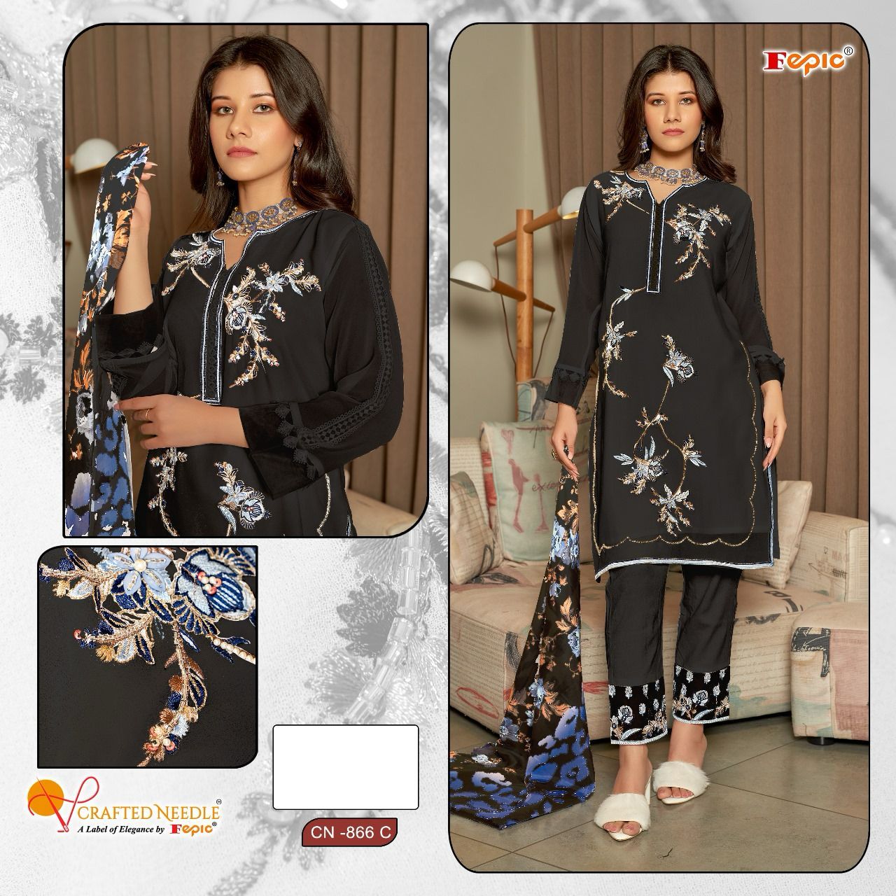 866 Crafted Needle Georgette Pakistani Readymade Suits