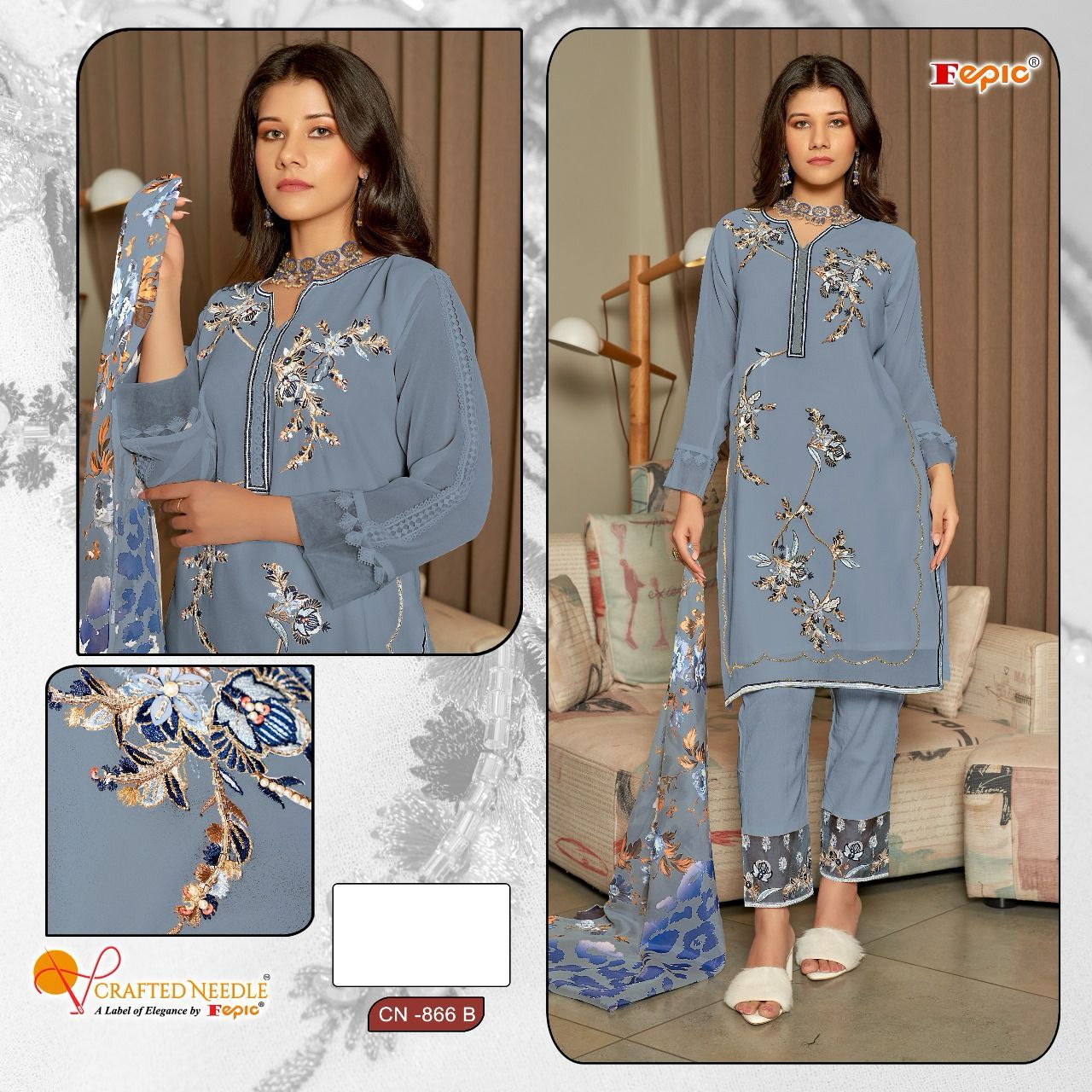 866 Crafted Needle Georgette Pakistani Readymade Suits