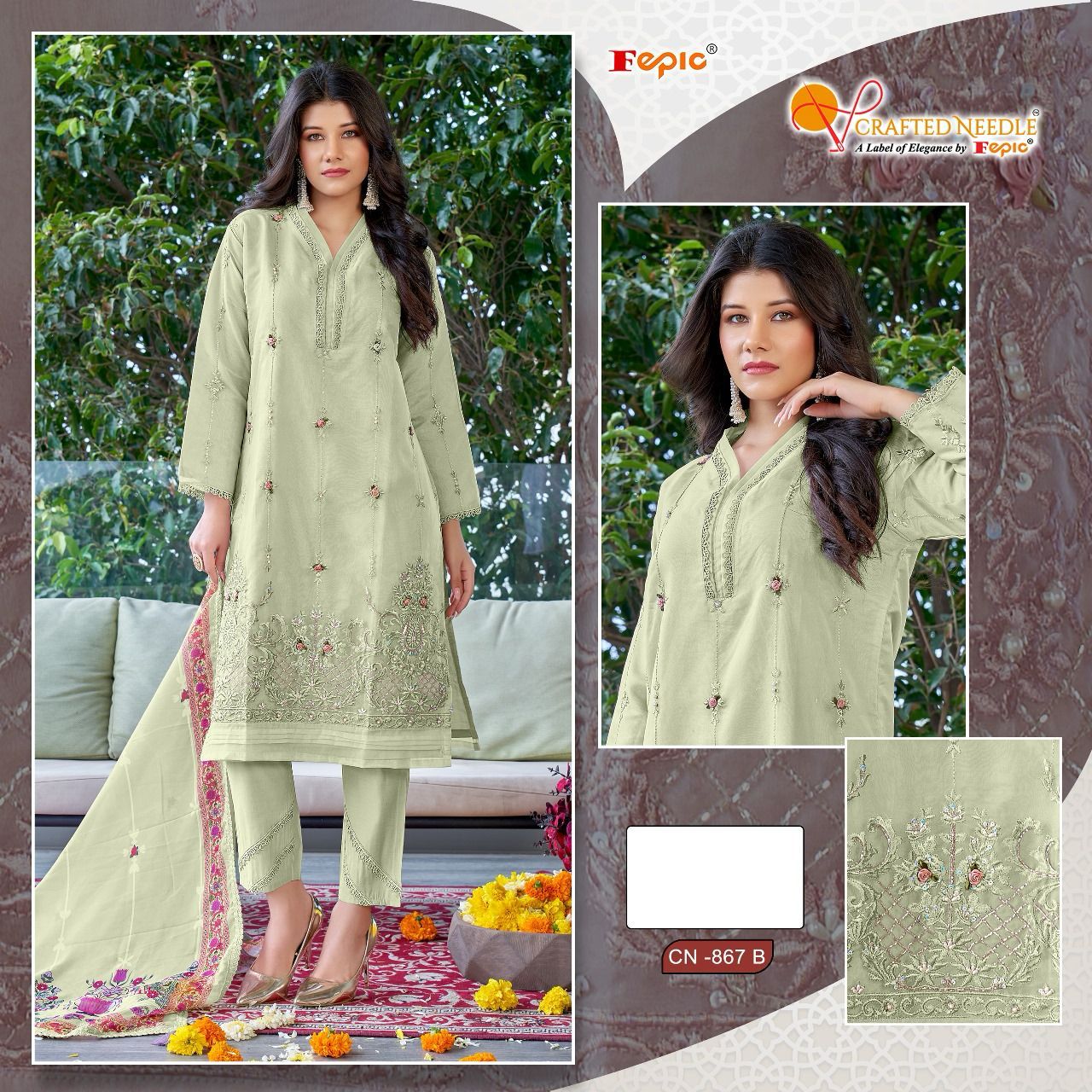 867 Crafted Needle Organza Pakistani Readymade Suits