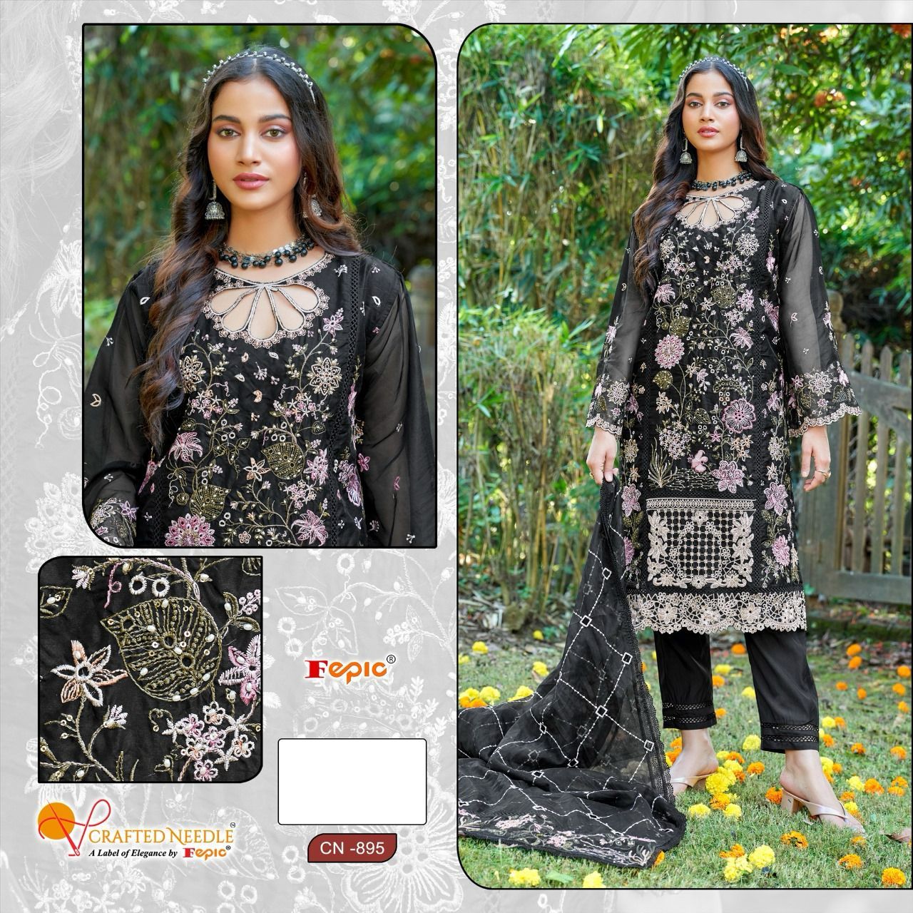 895-Fepic Crafted Needle Organza Pakistani Readymade Suits