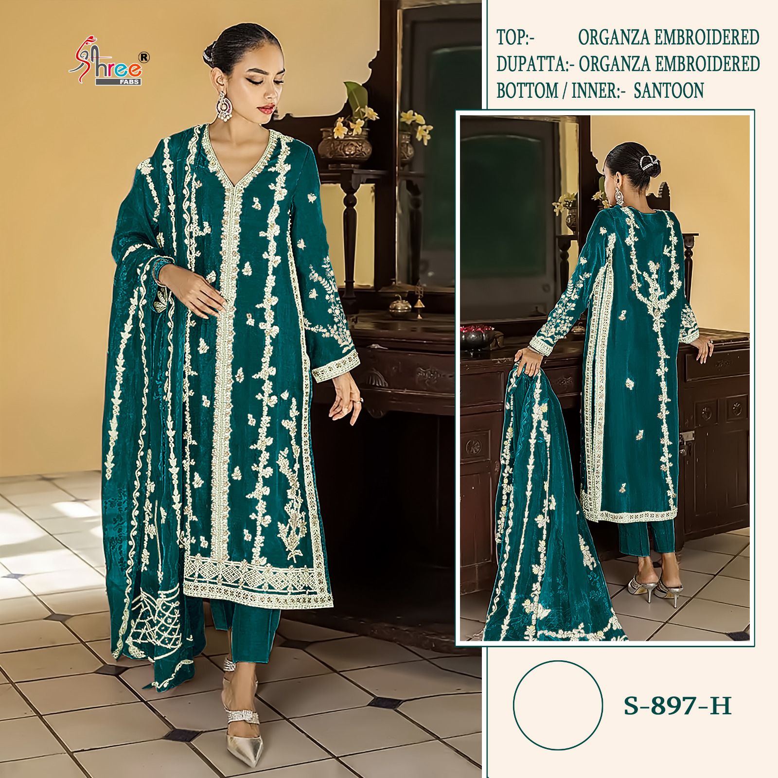 897-Dark Shree Fabs Organza Pakistani Salwar Suits