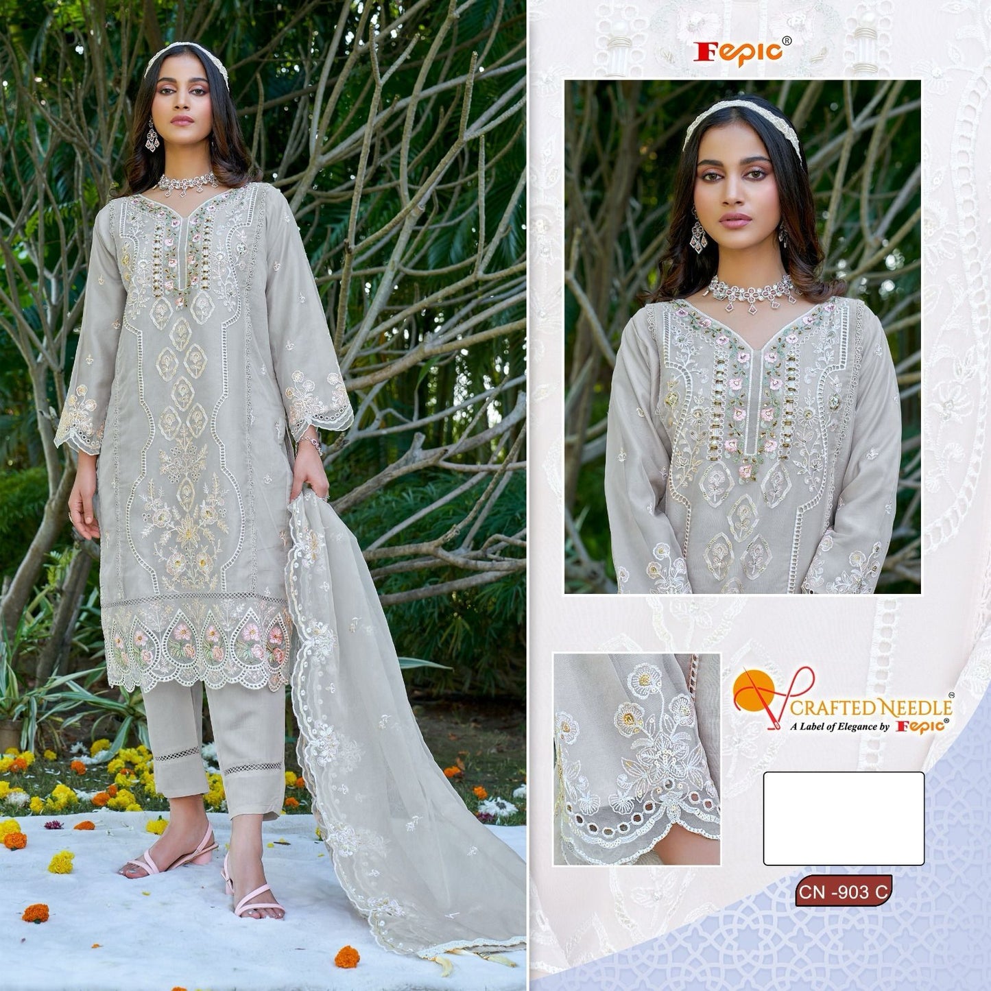 903 Crafted Needle Organza Pakistani Readymade Suits