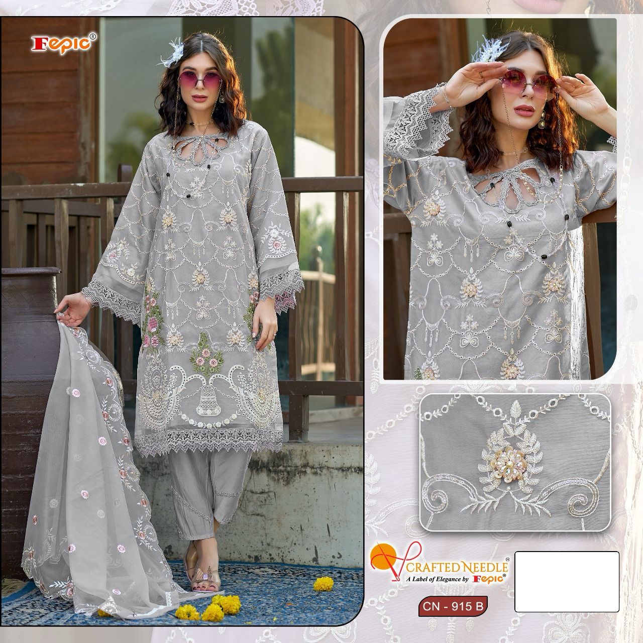 915-Fepic Crafted Needle Organza Pakistani Readymade Suits