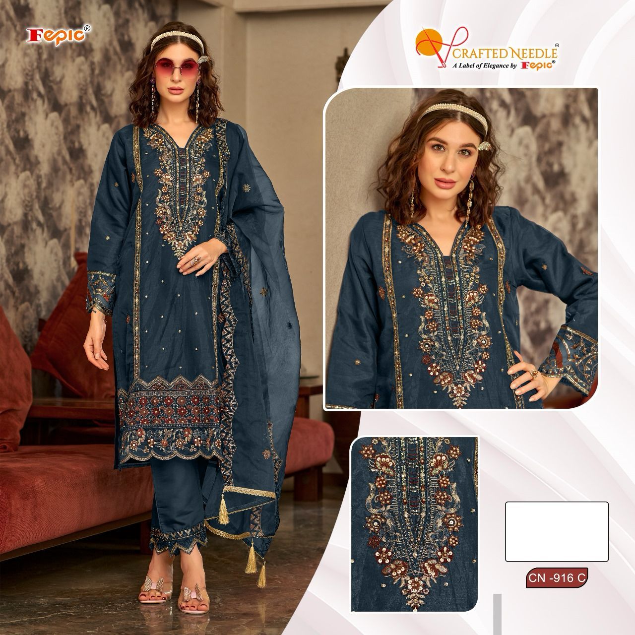 916 Crafted Needle Organza Pakistani Readymade Suits