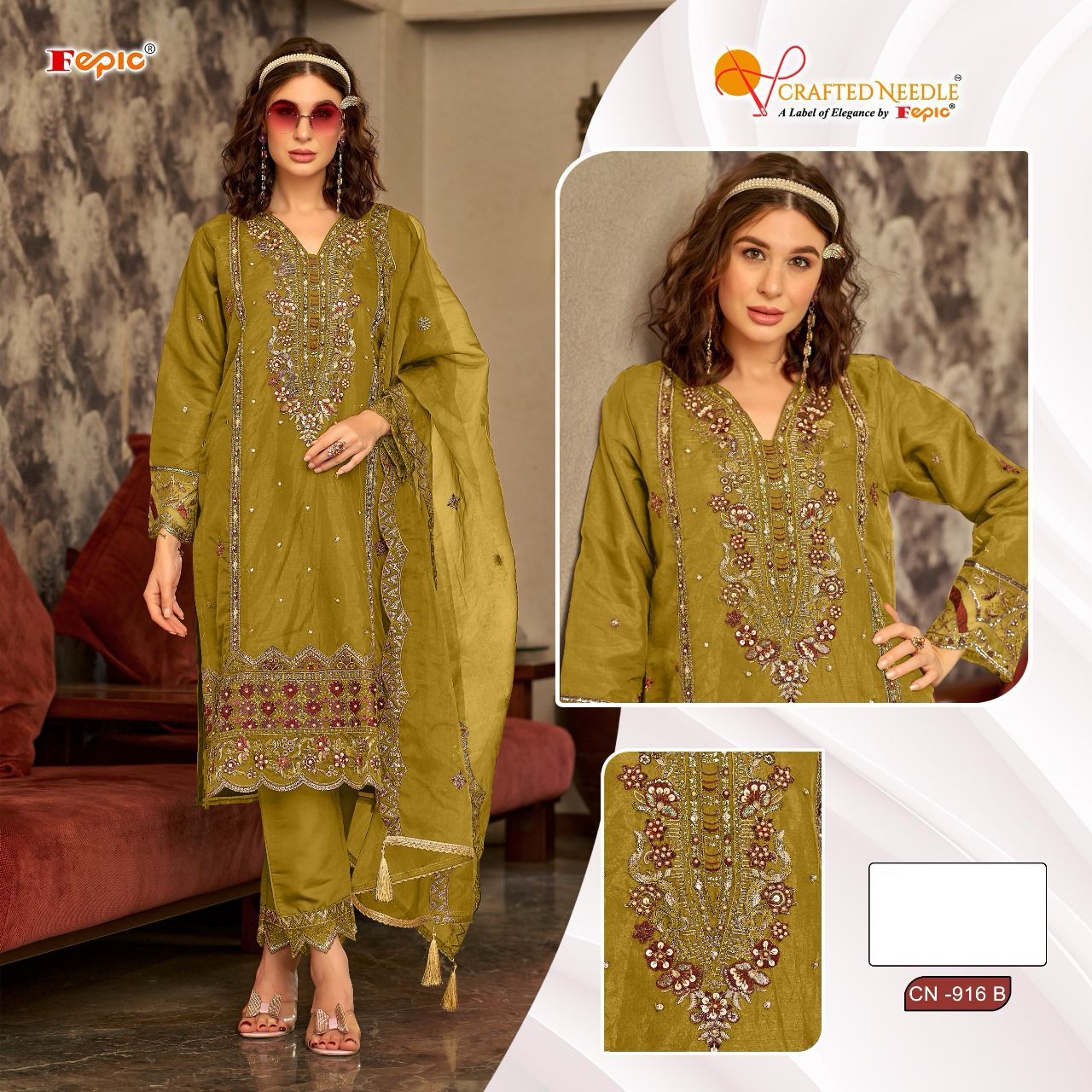 916 Crafted Needle Organza Pakistani Readymade Suits