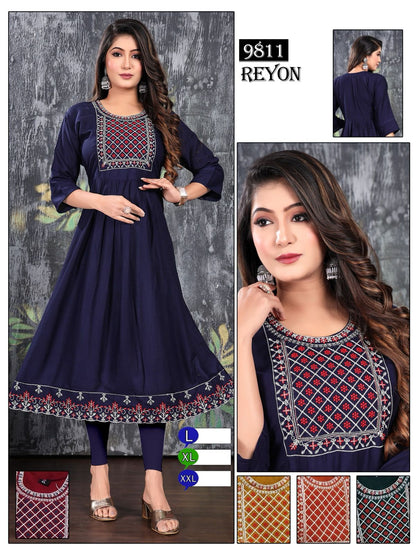 9718-9811 Mmc Rayon Anarkali Kurtis
