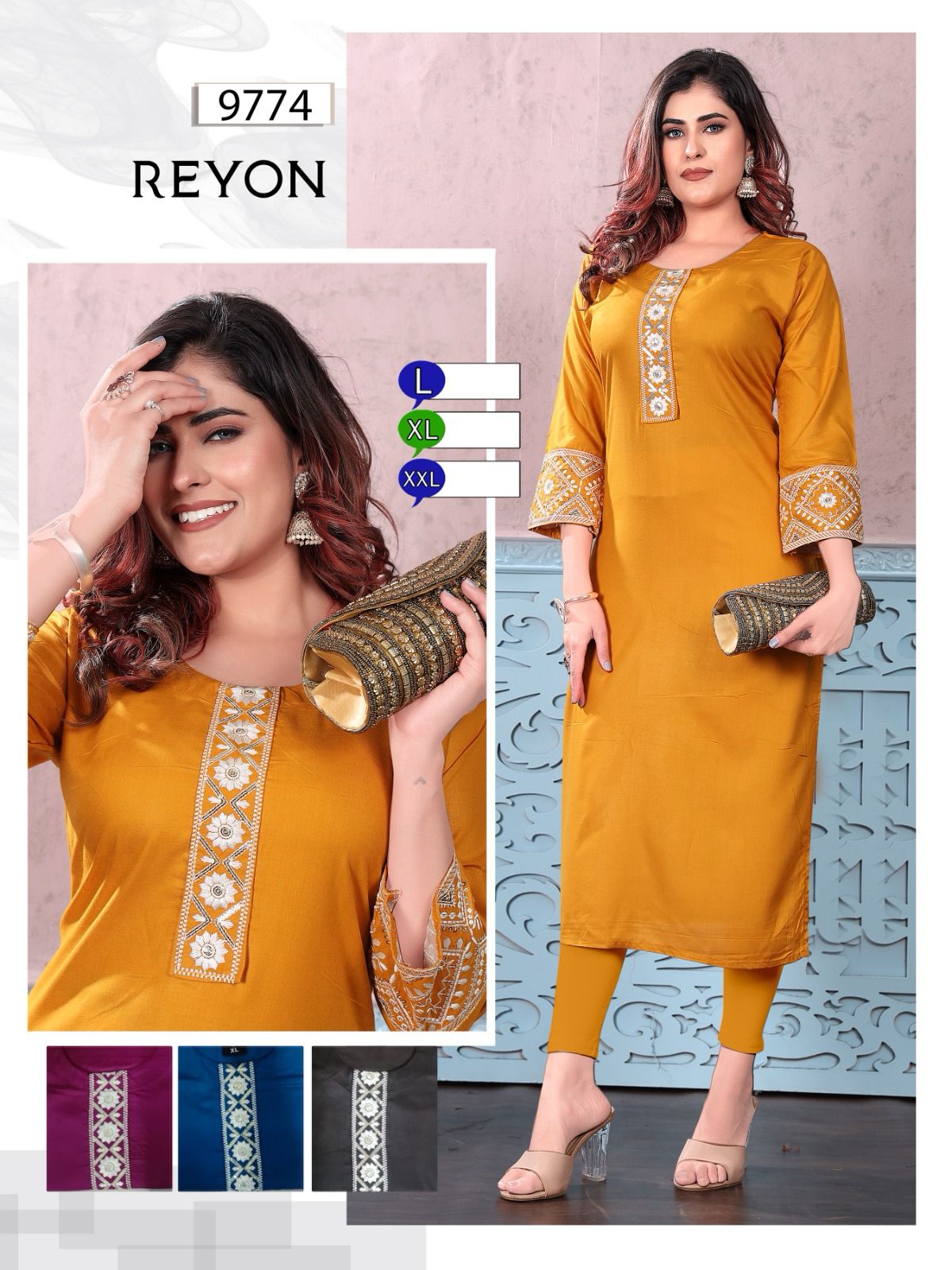 97723 Mmc Rayon Long Straight Kurti