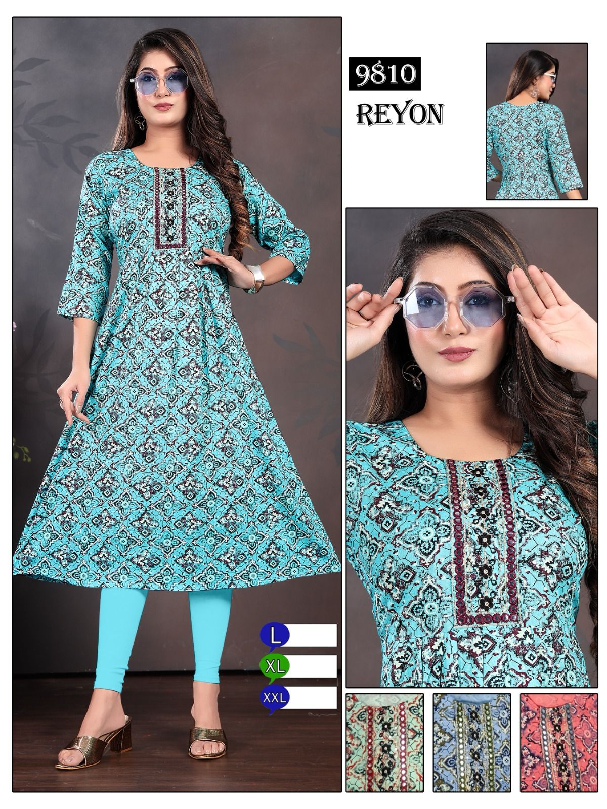 9807-9810 Mmc Rayon Anarkali Kurtis